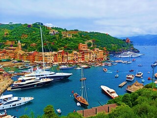 landscape of Portofino, a fishing village on the Ligurian Riviera in Genova, Italy
