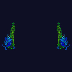 two blue swans with graceful elegant lines patterned with plumage on a dark background