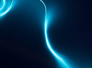Neon blue led lines on a dark night background. Cyberpunk futuristic backdrop.