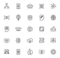 artificial intelligence outline vector icons isolated on white background. artificial intelligence icon set for web and ui design, mobile apps, print polygraphy and promo advertising business.