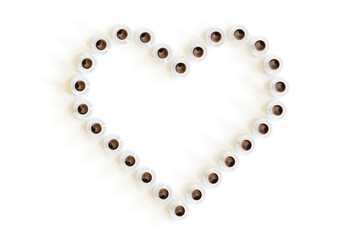 3D Heart Shape made of Coffee Cups Isolated on White Background