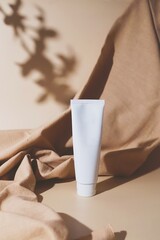 Background mockup for cosmetic product with copy space, earth tone color background and mock up for...