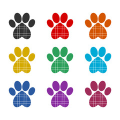 Pet print and heart icon or logo, color set