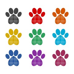 Pet print and heart icon or logo, color set