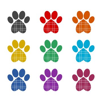 Pet print and heart icon or logo, color set