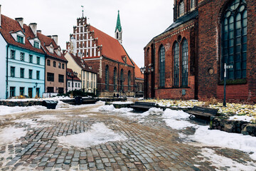 Riga Old Town. Medieval Gothic Architecture. Riga the capital of Latvia. Baltic states. Europe.