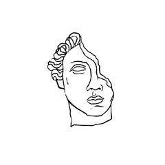 vector countinious line drawing of ancient greek sculpture isolated on white background