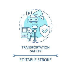 Transportation safety turquoise concept icon. Comfortable city design for women abstract idea thin line illustration. Isolated outline drawing. Editable stroke. Arial, Myriad Pro-Bold fonts used