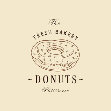 Vector vintage logo donut. Retro bakery label and logotype. Vector illustration of a donut.