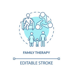 Family therapy turquoise concept icon. Group therapy. Conduct disorder treatment abstract idea thin line illustration. Isolated outline drawing. Editable stroke. Arial, Myriad Pro-Bold fonts used