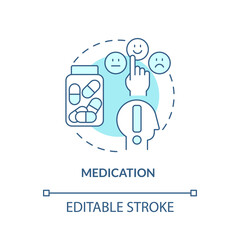Medication turquoise concept icon. Medications. Conduct disorder treatment abstract idea thin line illustration. Isolated outline drawing. Editable stroke. Arial, Myriad Pro-Bold fonts used