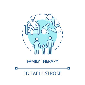 Family therapy turquoise concept icon. Group therapy. Conduct disorder treatment abstract idea thin line illustration. Isolated outline drawing. Editable stroke. Arial, Myriad Pro-Bold fonts used