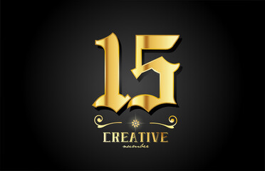 golden 15 number icon logo design. Creative template for business