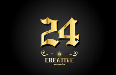 golden 24 number icon logo design. Creative template for business