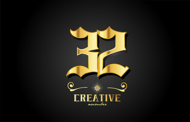 golden 32 number icon logo design. Creative template for business