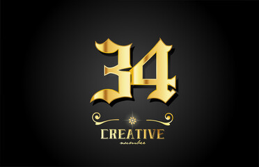 golden 34 number icon logo design. Creative template for business