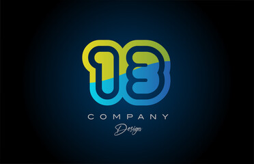 13 green blue number logo icon design. Creative template for company and business