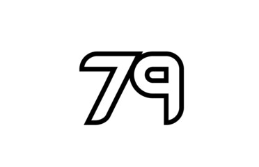 black and white line 79 number logo icon design. Creative template for business and company