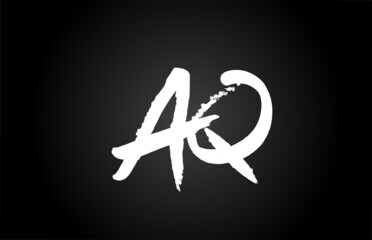 black and white AQ alphabet letter logo icon design. Grunge handwritten letter combination for business or company