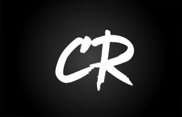 black and white CR alphabet letter logo icon design. Grunge handwritten letter combination for business or company
