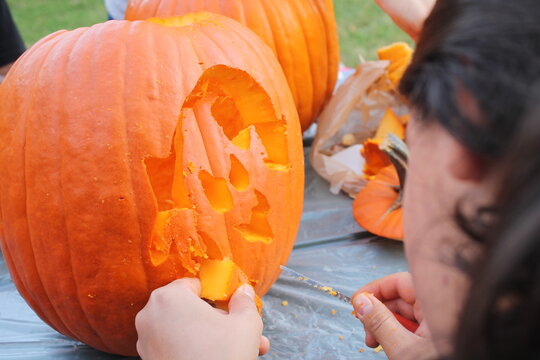 Halloween pumpkin ghost carving