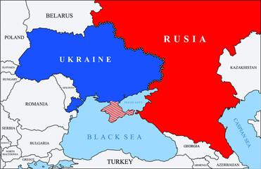 Map showing the military conflict between Ukraine and Russia. Donbass War or East Ukraine Crisis.