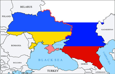 Map showing the military conflict between Ukraine and Russia. Donbass War or East Ukraine Crisis.