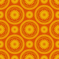Chrysanthemum floral seamless pattern. Ornamental folk illustration print