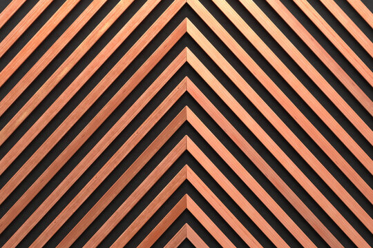 A wooden lamella wall in the color of natural wood with a pattern of wall panels in the background.