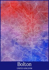Watercolor map of Bolton United Kingdom.