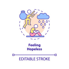 Feeling hopeless concept icon. Warning sign of teenager mental problems abstract idea thin line illustration. Isolated outline drawing. Editable stroke. Arial, Myriad Pro-Bold fonts used