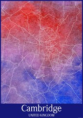 Watercolor map of Cambridge United Kingdom.