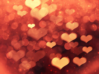 Fototapeta na wymiar abstract hearts lights garland blurs background shiny bokeh