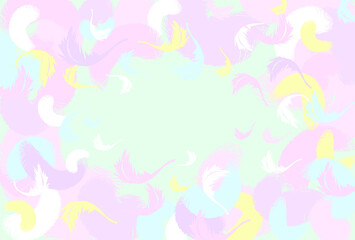 fluffy feathers on a light background. abstract background. pastel delicate colors pink blue turquoise. vector background stylized feathers. cute modern background for baby products, bed linen, fabric