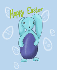 blue cartoon happy Easter 