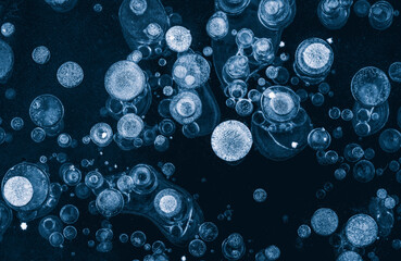 Texture pattern background white Winter, river ice air bubbles stagnant. drawing on ice frost formed