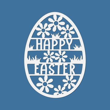 recommend clip art: Easter egg Happy Easter, template for laser cutting plotter. Easter decoration in the shape of an egg with flowers. Vector illustration in paper style.