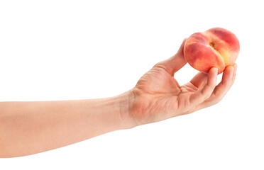 flat peach in hand path isolated on white