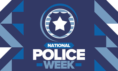 National Police Week. Celebrated annual in May. In honor of the United States police hero. Police badge and star. Officers Memorial Day. American patriotic design. Vector poster, creative illustration