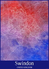 Watercolor map of Swindon United Kingdom.