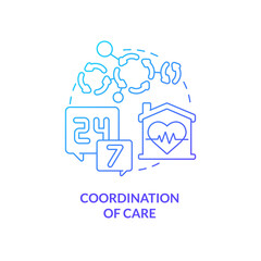 Coordination of care blue gradient concept icon. Continual help. Hospice service for patient abstract idea thin line illustration. Isolated outline drawing. Myriad Pro-Bold fonts used