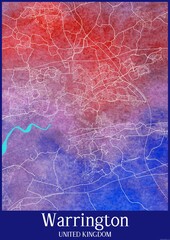 Watercolor map of Warrington United Kingdom.