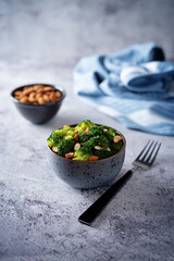 Roasted Broccoli with almond slices in a plate