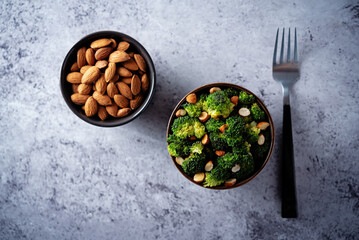 Roasted Broccoli with almond slices in a plate