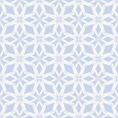 Geometric floral seamless pattern. Vector ornamental background. Abstract leaf ornament. Light blue color. Elegant ornament texture with diamonds, crosses, flowers, stars, repeat tiles. Modern design
