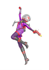 Fototapeta na wymiar vintage astronaut girl is hanging with a laser gun in her hand