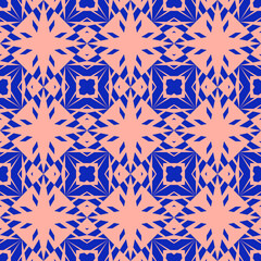 Vector geometric seamless pattern with mosaic structure, tiles. Abstract texture in bright neon colors, blue and pink. Modern geo background. Repeat tileable design for decor, wallpaper, fabric, print