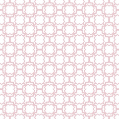 Vector abstract seamless mesh pattern. Subtle pink and white ornament texture with curved grid, wavy net, lattice, floral shapes. Simple ornamental background. Repeat design for print, wallpaper, wrap