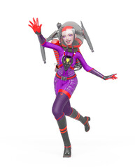 vintage astronaut girl is running in pin up style