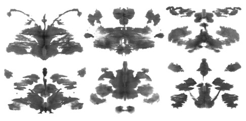 Set photo Rorschach inkblot test isolated on white